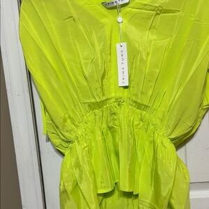 NWT Trina Turk Neon Green Gathered Blouse Size Small